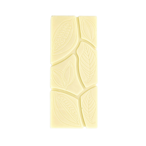 White chocolate bar with cocoa pod theme